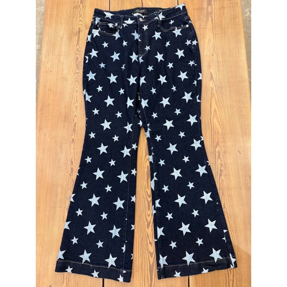 Judy Blue Dark Wash Star Print Flare Bell Bottom Denim Jeans Women's 16W - Picture 2 of 8